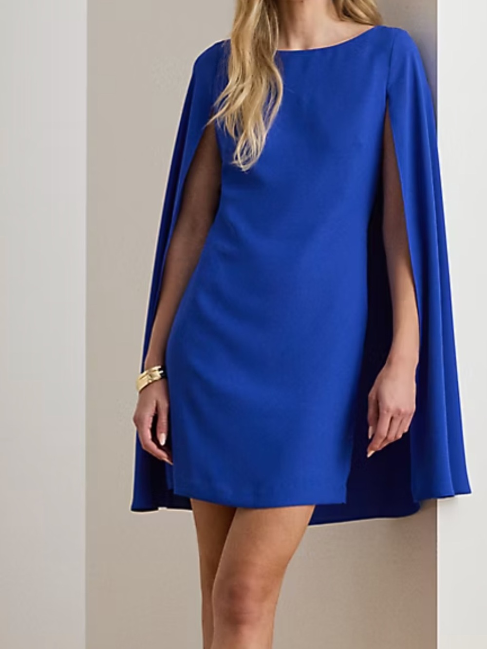 Lauren Ralph Lauren cape georgette cocktail dress, cruise royal blue, size 2